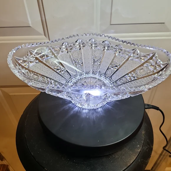 Beautiful Antique Wheel Cut Glass Ornate Oval Crystal Bowl 12.5" - Picture 3 of 10